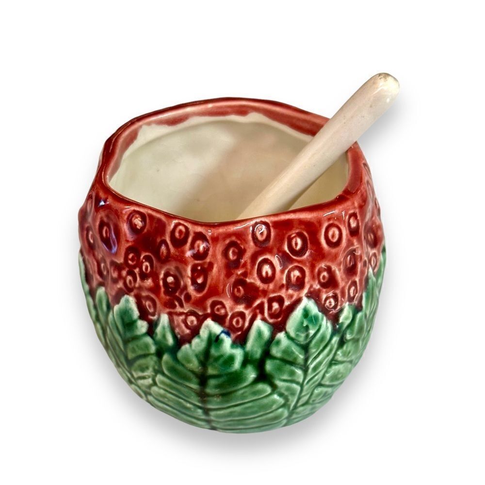 VTG Strawberry Figural Jam Jar with Spoon 112